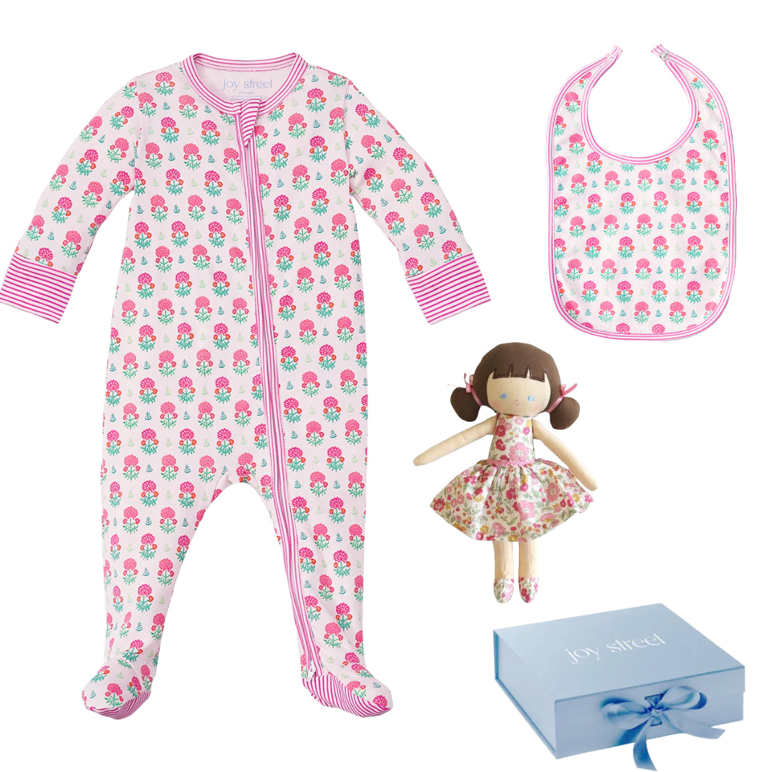 Geranium Block Print Baby Gift Set