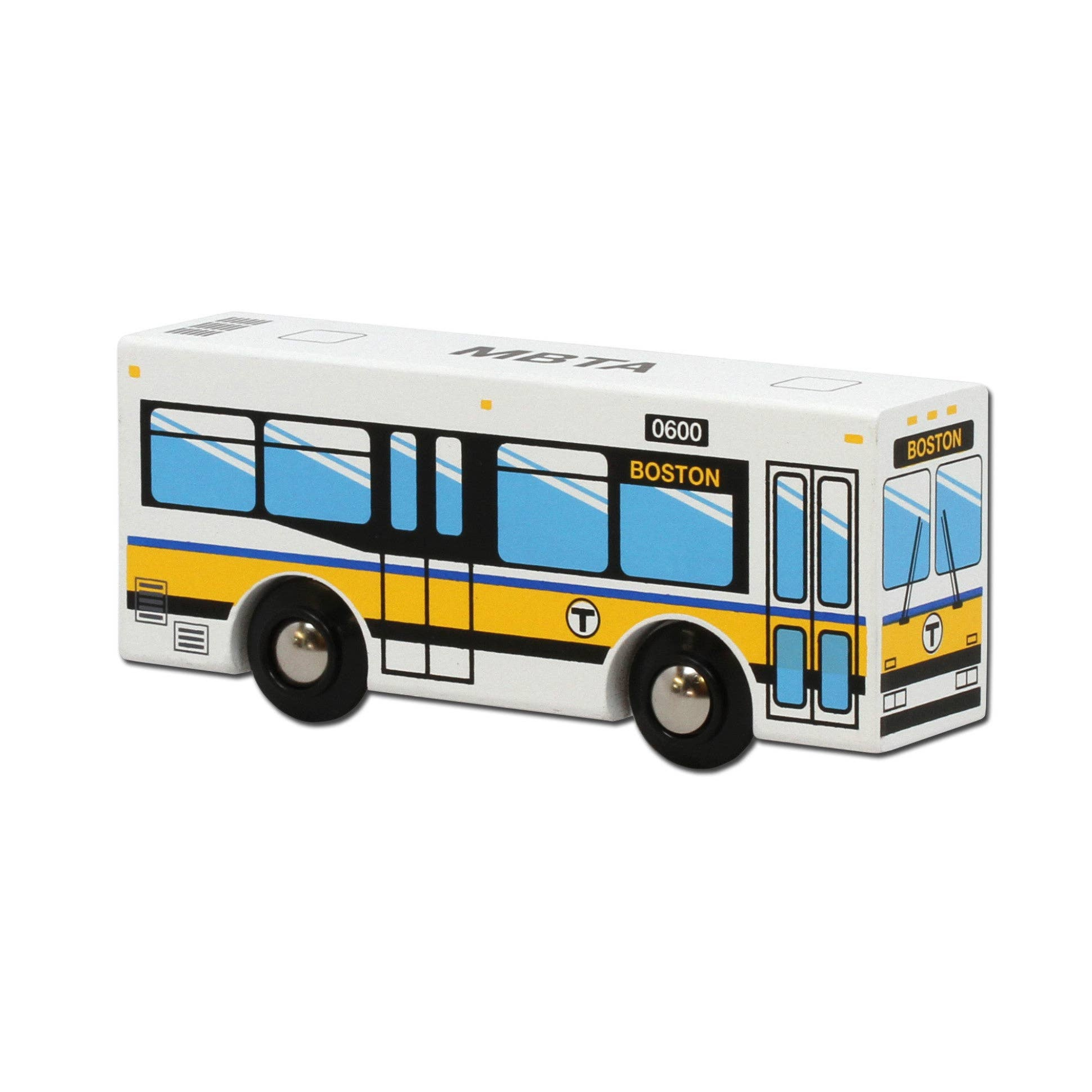 Boston MBTA Wooden Toy Bus - Runs on Wooden Train Tracks