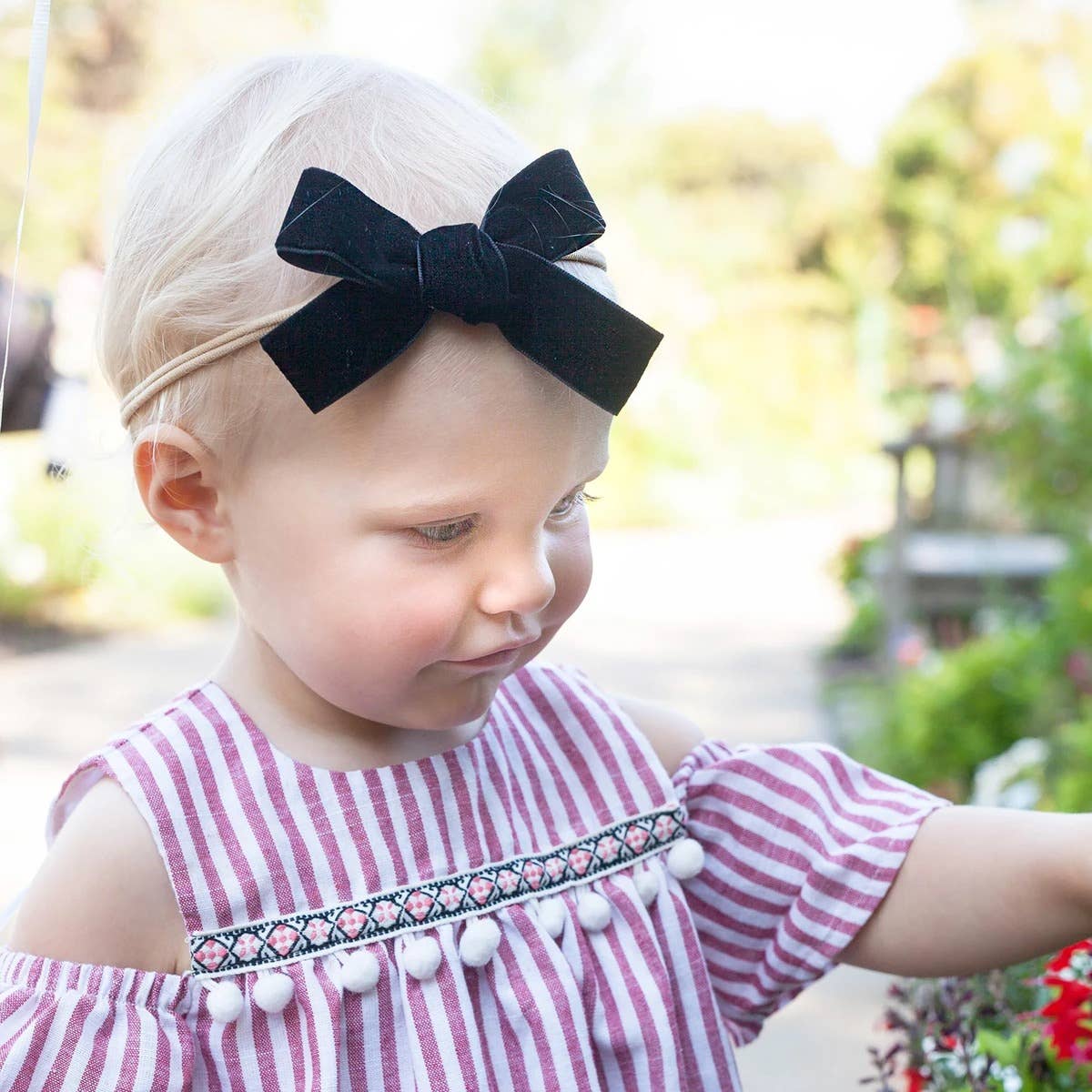 Velvet Hand Tied Infant Bow Headbands: Light Pink