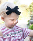 Velvet Hand Tied Infant Bow Headbands: Light Pink