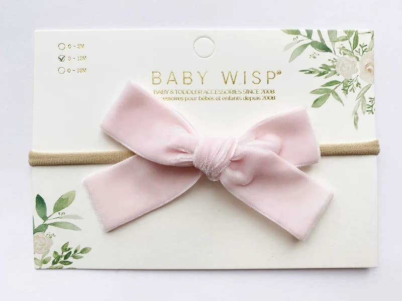 Velvet Hand Tied Infant Bow Headbands: Light Pink