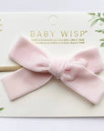 Velvet Hand Tied Infant Bow Headbands: Light Pink