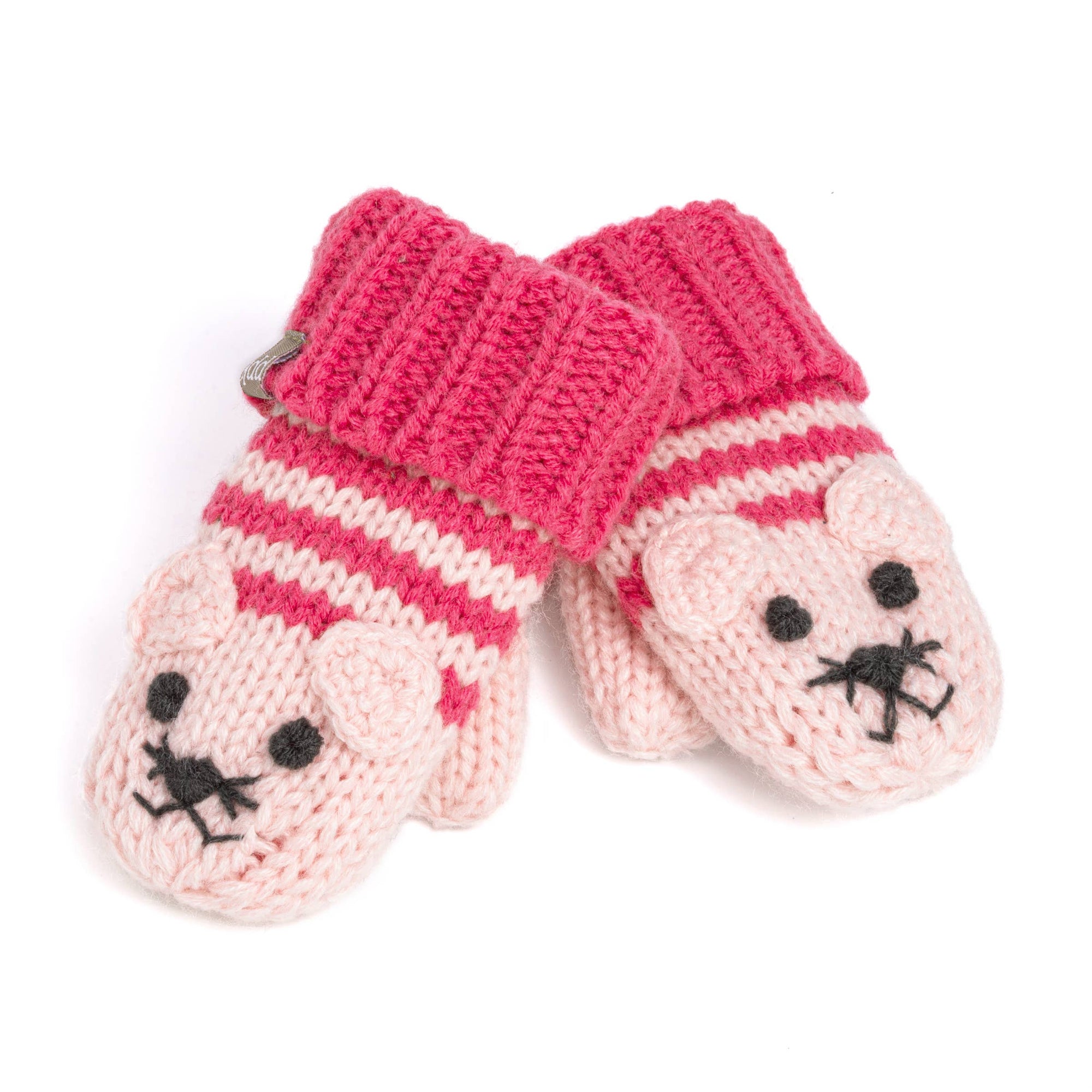 Pink Knit Stripe Cat Mittens