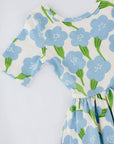 Short Sleeve Twirl Dress in Blue Garden: Blue Garden
