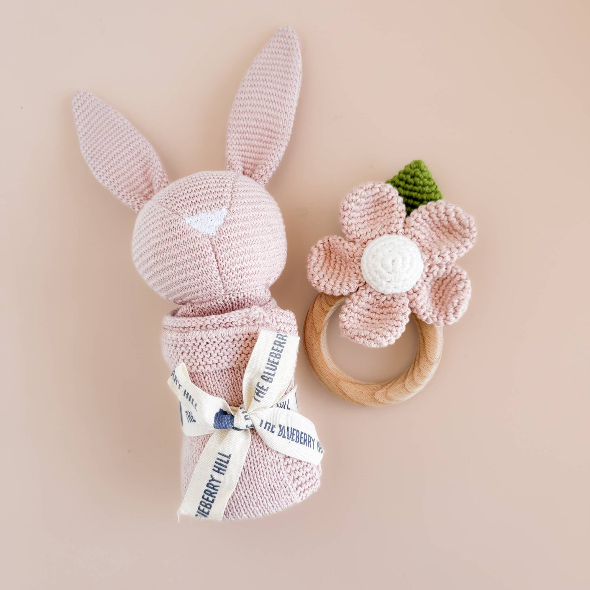 Teether Flower Pink Cotton Crochet Rattle Baby Toy Spring : In Stock