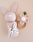 Teether Flower Pink Cotton Crochet Rattle Baby Toy Spring : In Stock