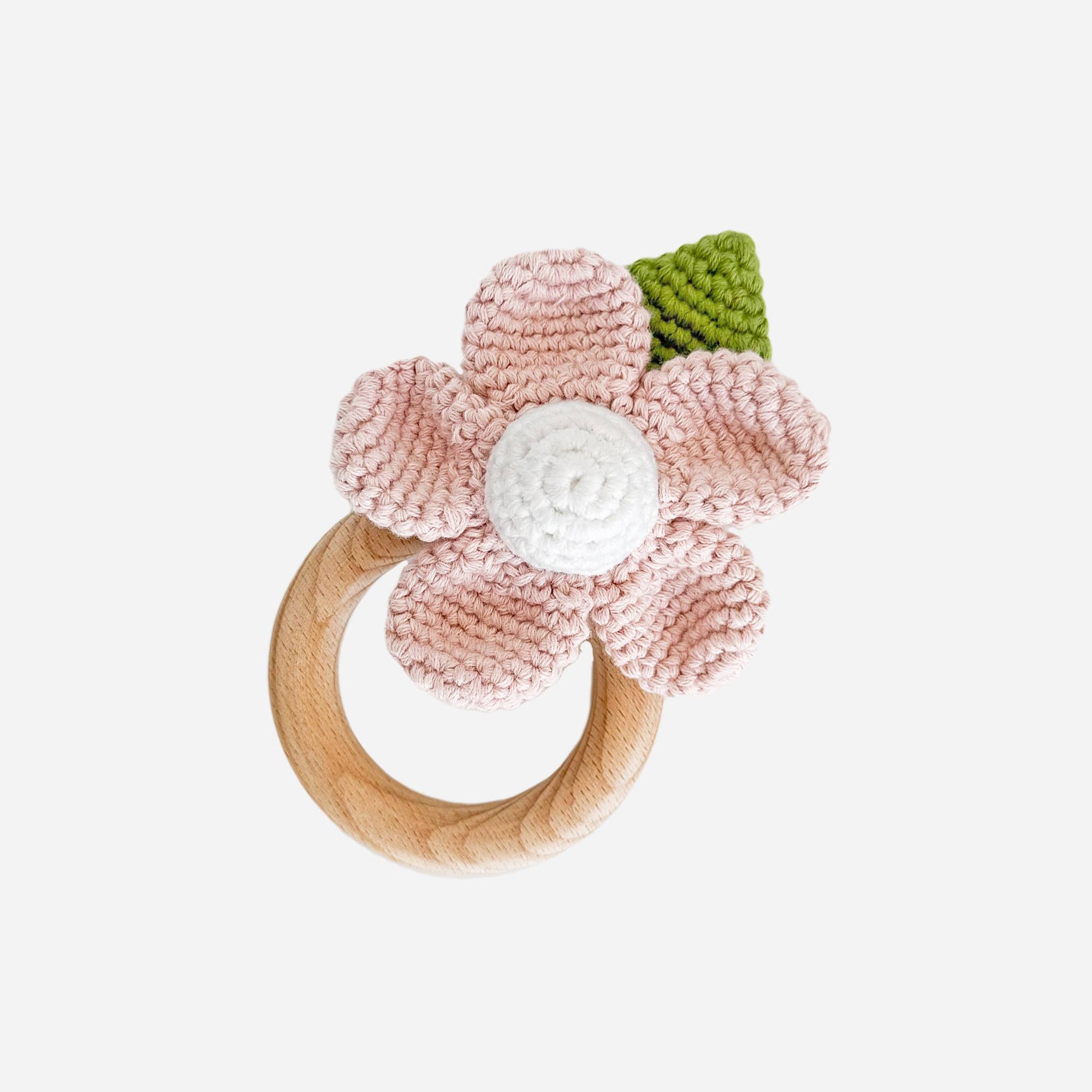 Teether Flower Pink Cotton Crochet Rattle Baby Toy Spring : In Stock
