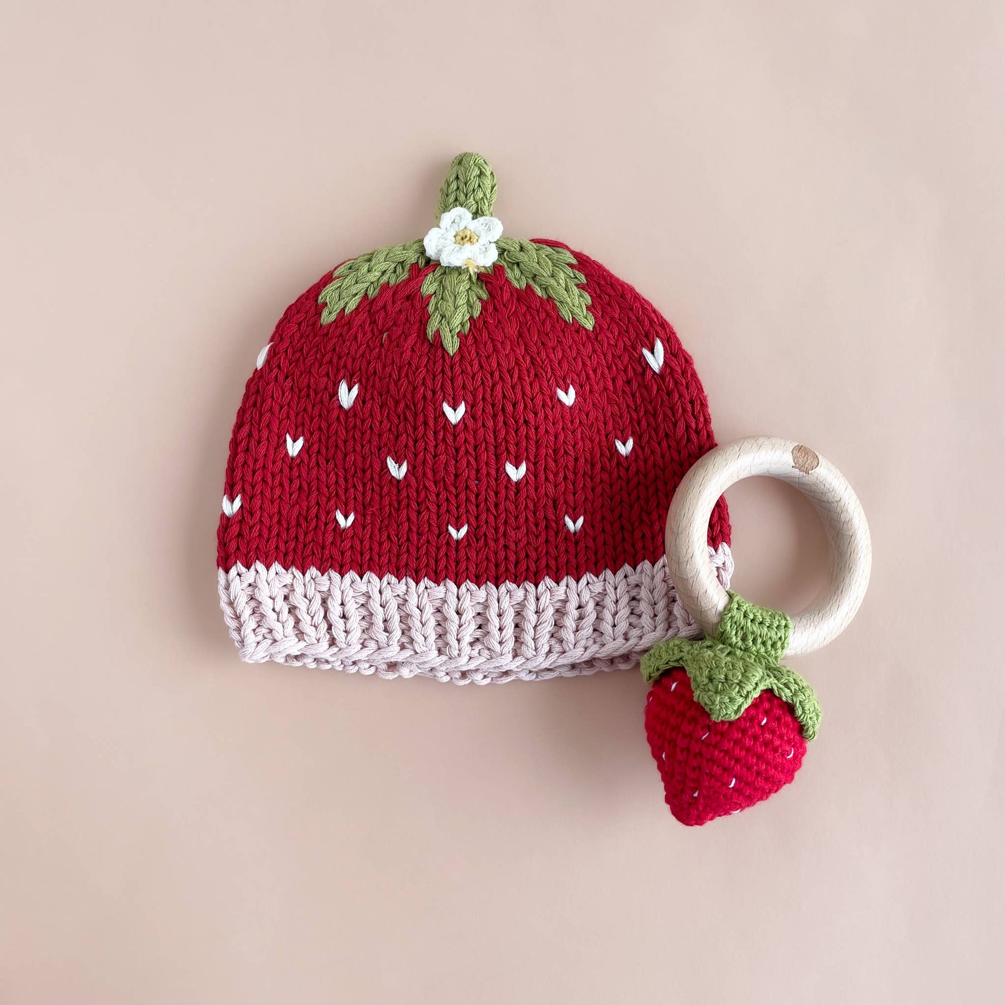 Teether Strawberry Red Cotton Crochet Rattle Baby Toy Summer: In Stock