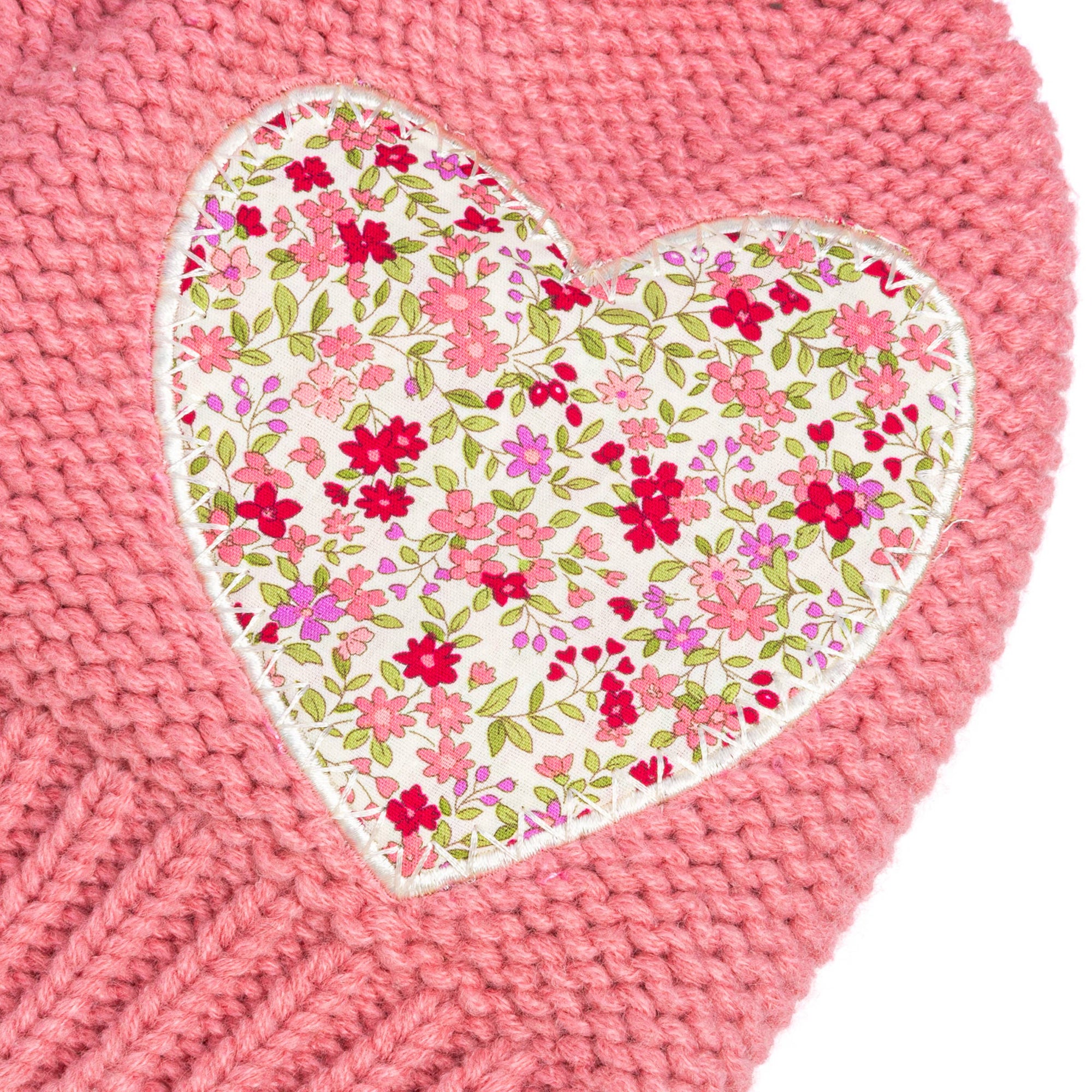 Girls Floral Heart Winter Beanie Hat