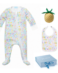 joy street charleston baby gift set with zip onesie, bib & estella pineapple rattle