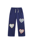 Casual Floral Heart Patch Pants for Girls