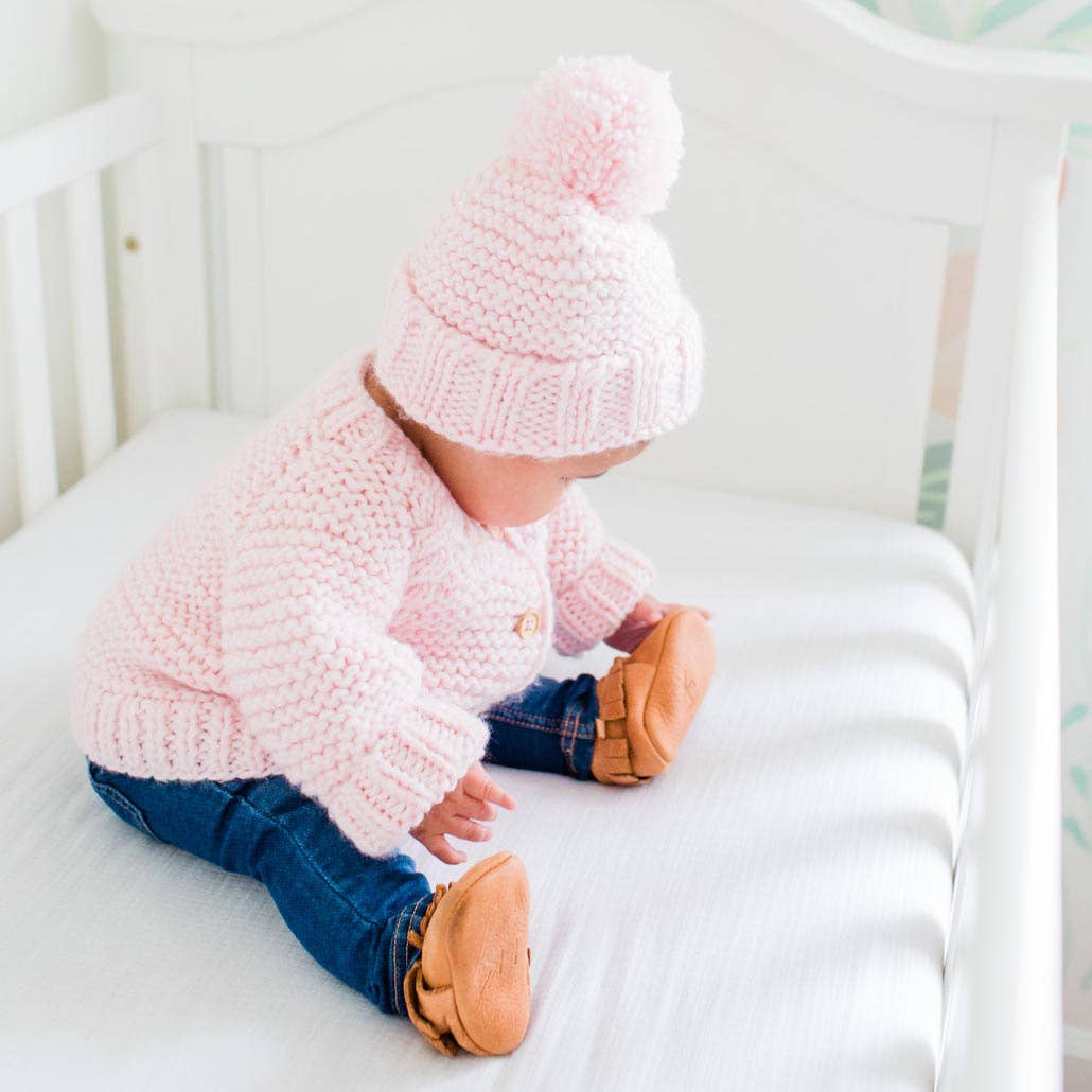 Blush Pink Garter Stitch Baby Cardigan Sweater