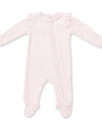 Velour Soft Pink - 2 Way Ruffle Sleeve Zipper Footie