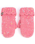 Girls Speckled Knit Mittens with Lace - Pink