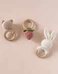 Teether Strawberry Pink Crochet Rattle Baby Toy Spring