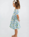 Short Sleeve Twirl Dress in Blue Garden: Blue Garden