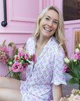 Pink Hydrangeas Women’s Button Polo Short Pajama Set