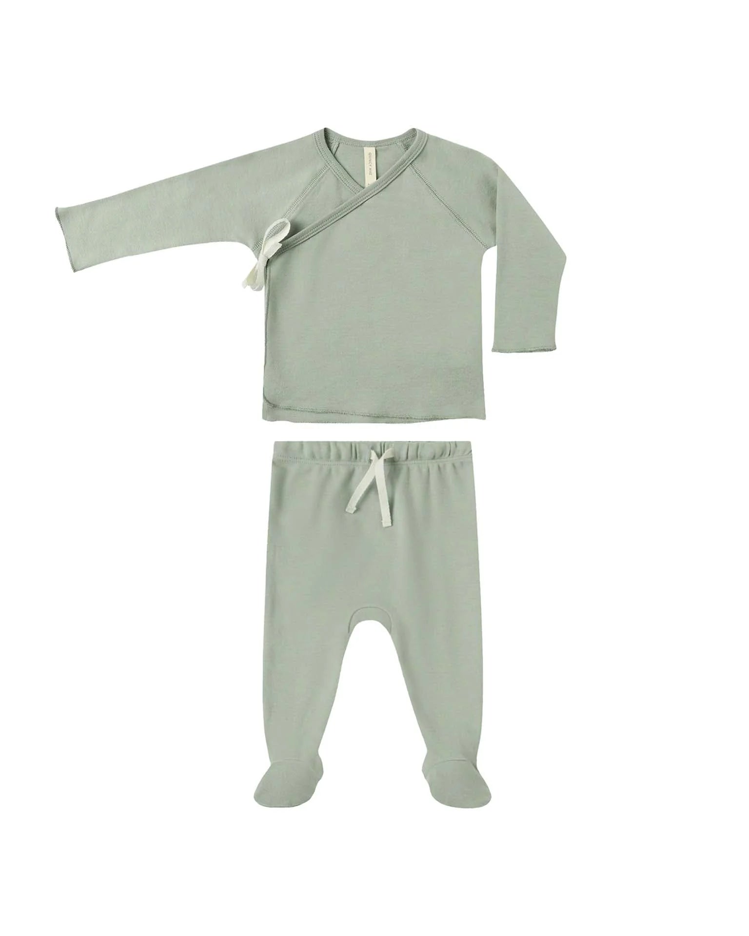 Quincy Mae Wrap Top + Footed Pant Set Natural Fern