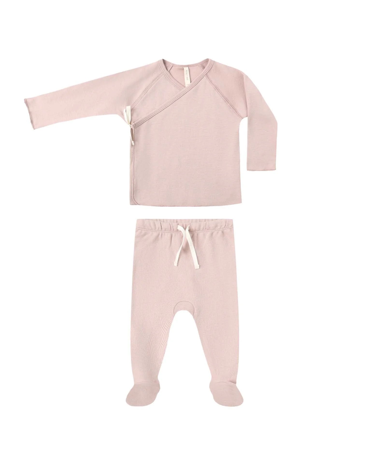 Quincy Mae Wrap Top + Footed Pant Set Natural Rose