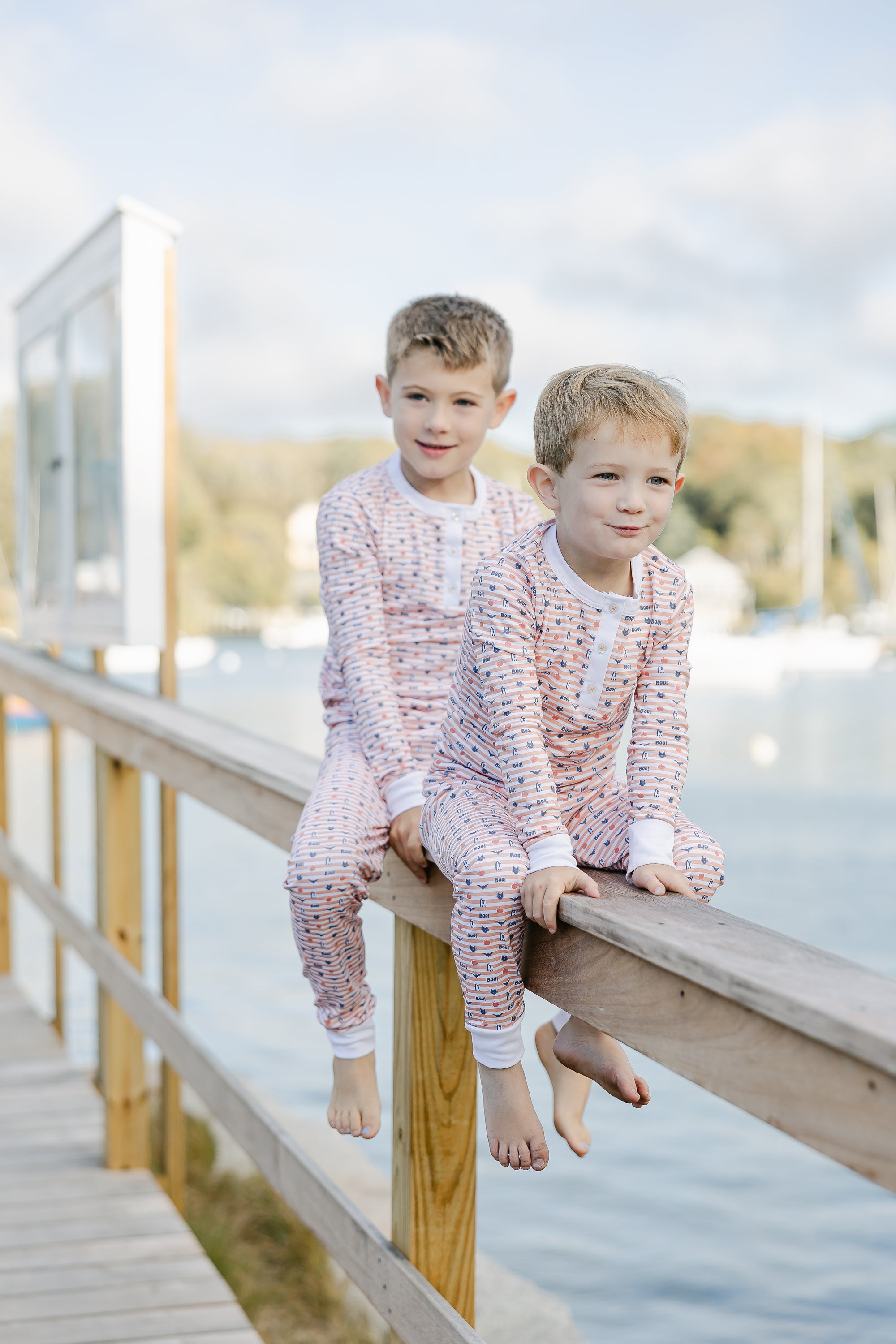 Pumpkin Stripe Halloween Two Piece Kids Henley Pajamas