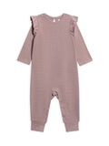 Mila Waffle Knit Flutter Sleeve Romper: Purple