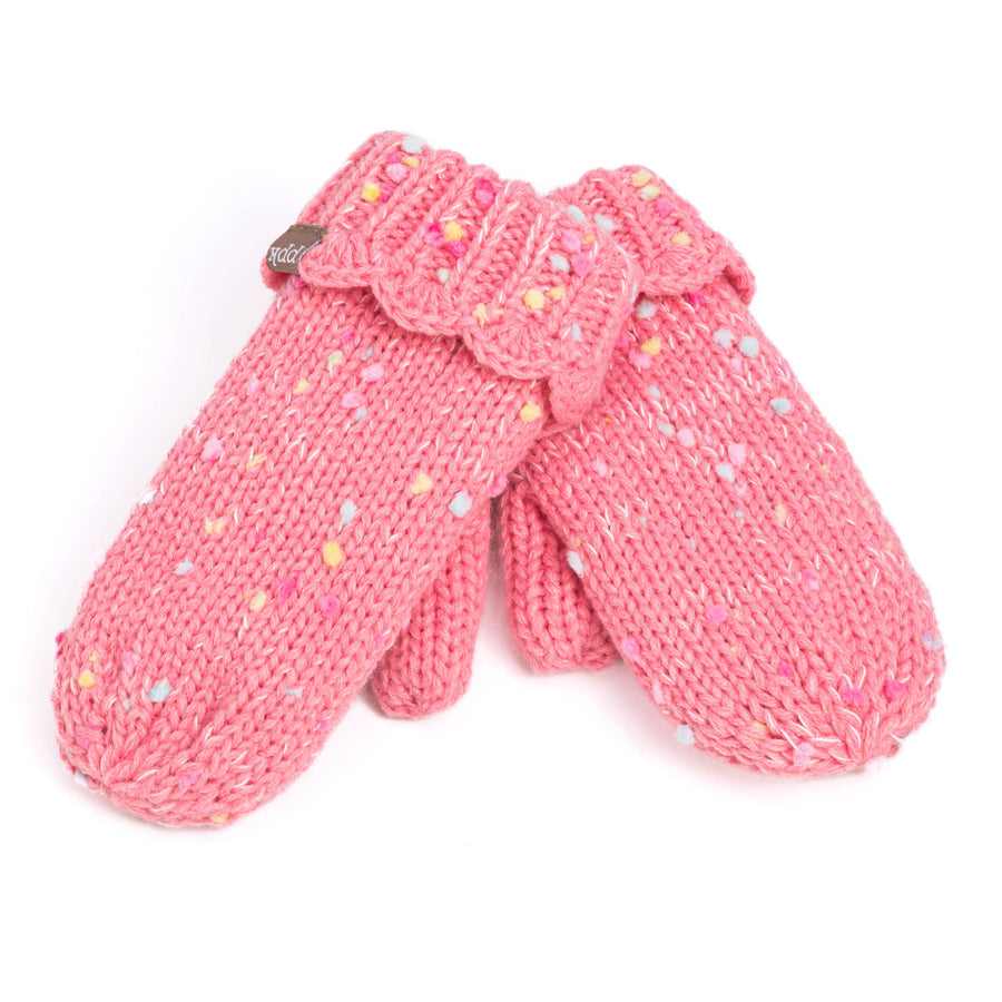 Girls Speckled Knit Mittens with Lace - Pink