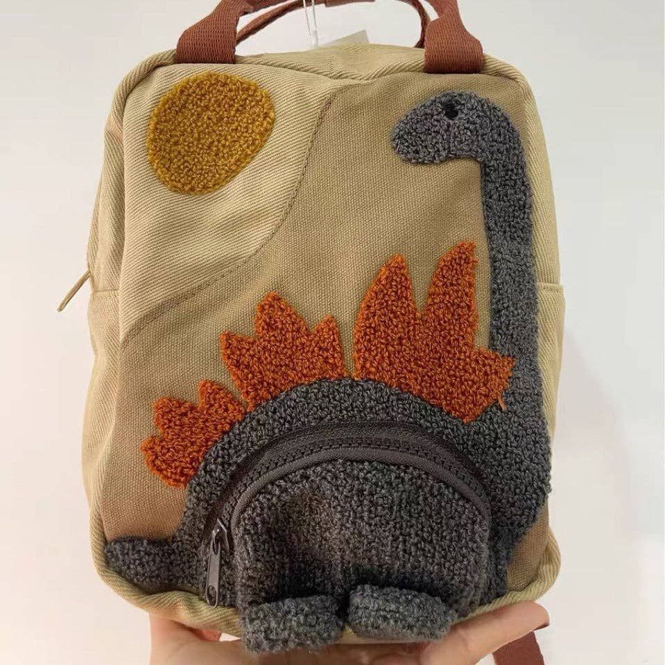 Children's Dinosaur Backpack Cute Canvas Lightweight School Bag: Light Brown
