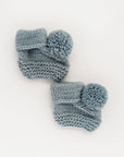 Garter Stitch Baby Booties Surf with Pom Poms