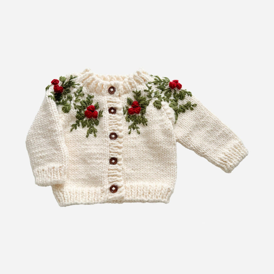 Holly Cardigan Winter Christmas Holiday Berry Mistletoe