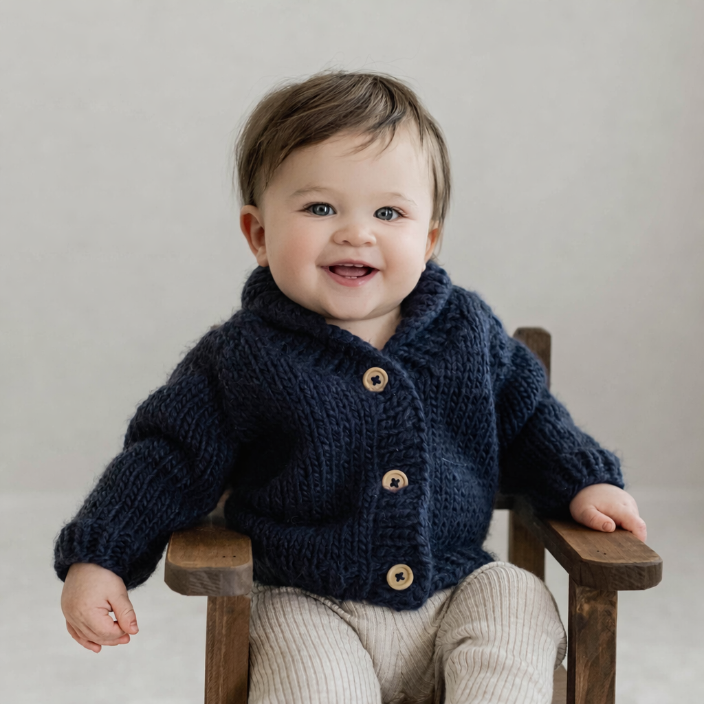 Shawl Collar Indigo Cardigan Sweater for Baby &amp; Toddler