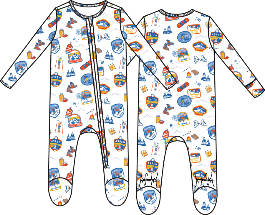 Vintage Ski Patches - 2 Way Zipper Footie