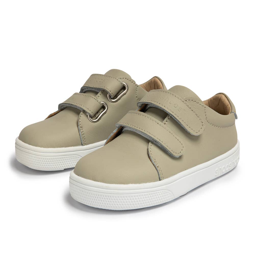 Leather Kids Velcro Sneakers - Gray