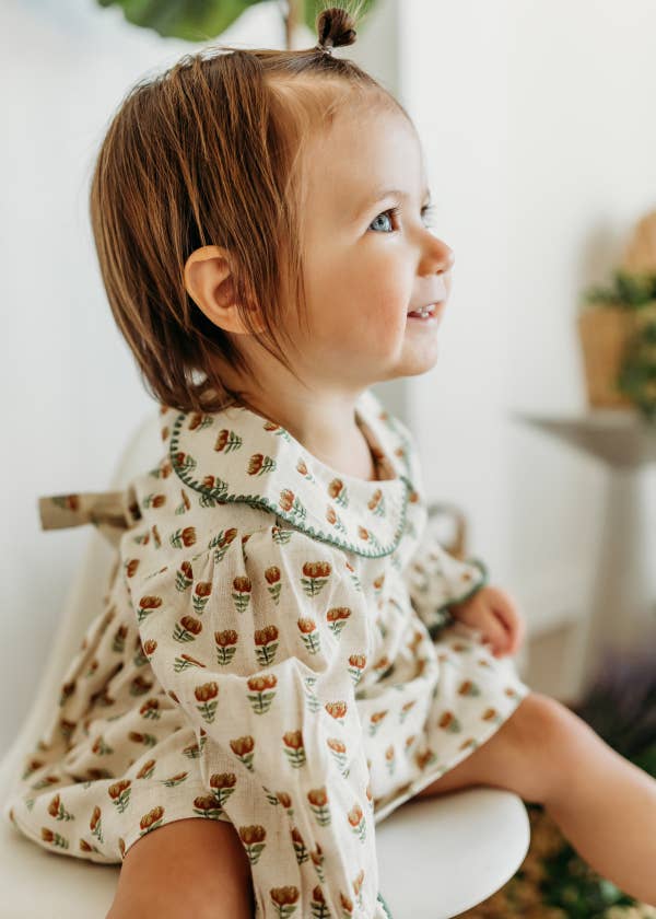 Ina Block Print Floral Baby Dress &amp; Bloomer Set