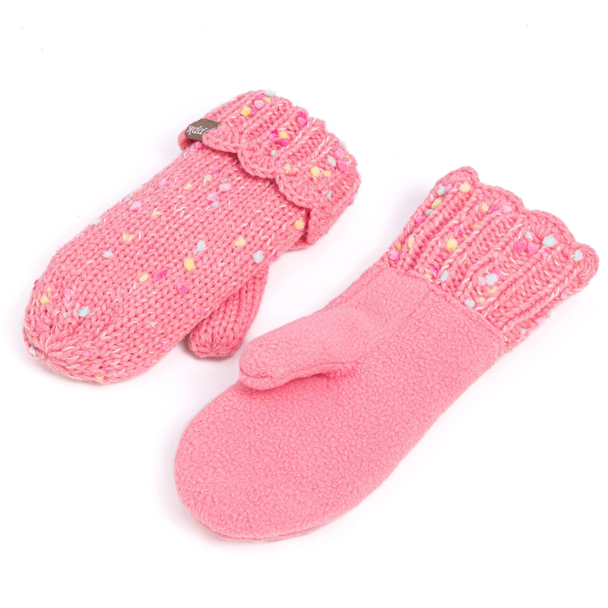 Girls Speckled Knit Mittens with Lace - Pink
