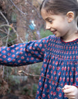 Girls' Smocked Long Sleeves Dress | Red and Navy