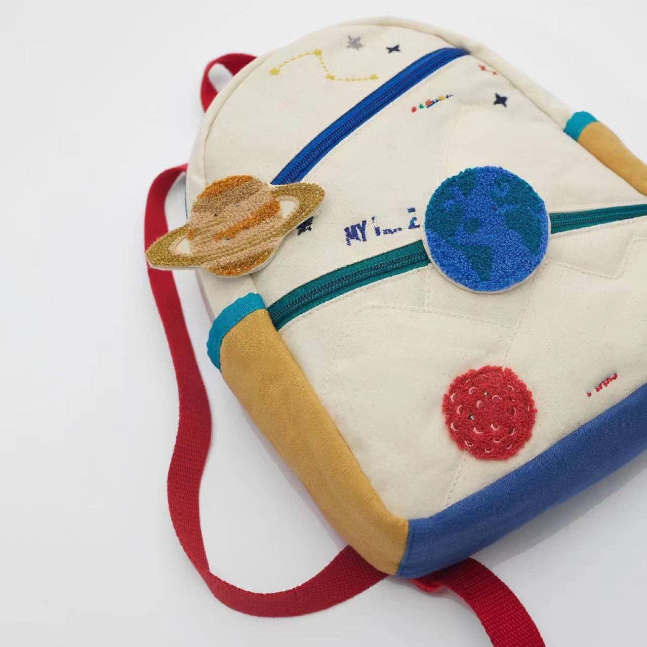 Planet-Themed Children's Backpack Cute Adjustable Lightweight Bag: White