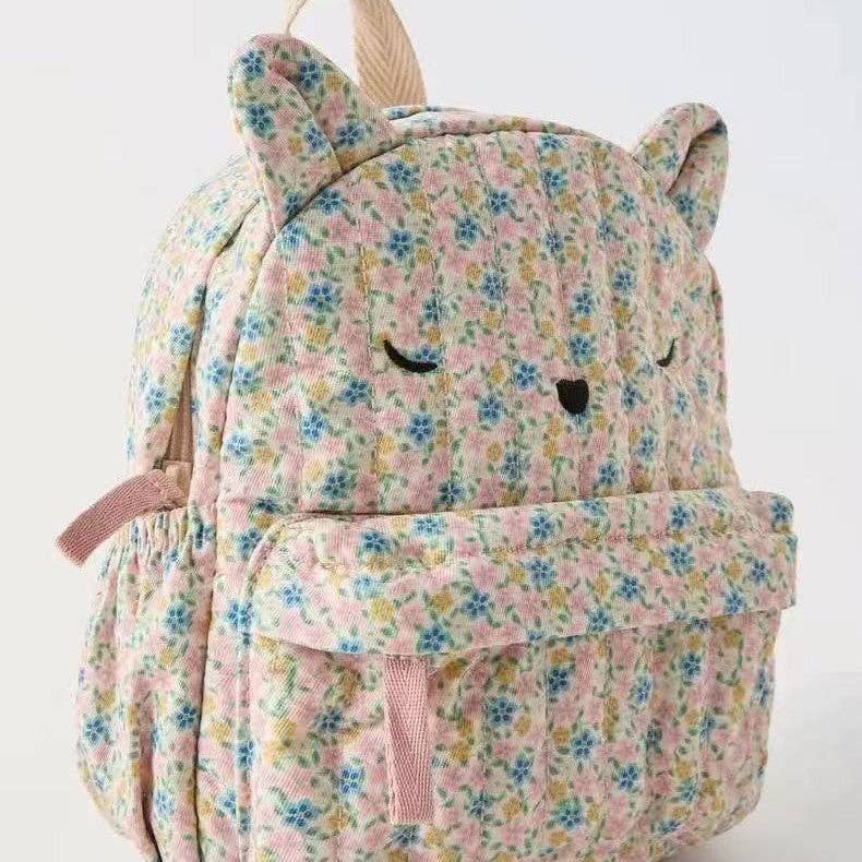 Floral Print Mini Backpack Cute Animal Design for Kids: Pink