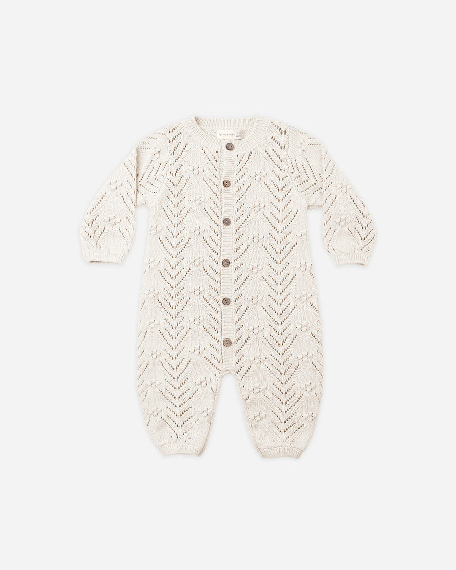Quincy Mae Long Sleeve Bubble Romper in Heathered Oatmeal