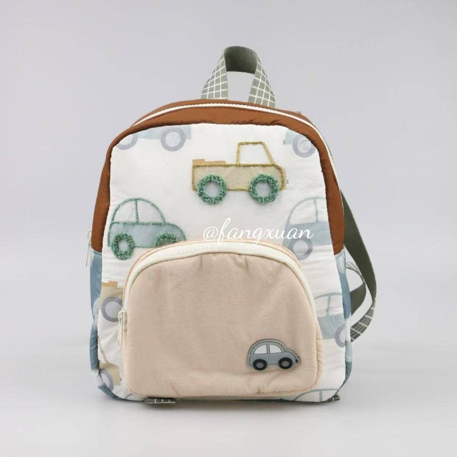 Cute Cartoon Embroidered Kids Backpack for School: Kids Car Backpack