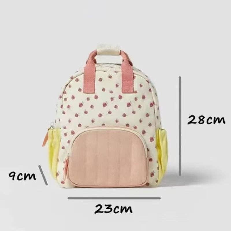 Strawberry Print Backpack Lightweight Casual Canvas Bag: Pink