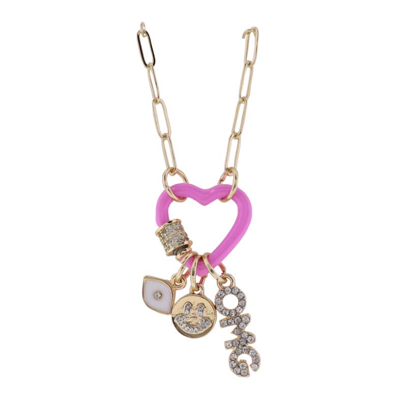 Kids Gold Paperlink Chain Necklace with Heart Carabiner
