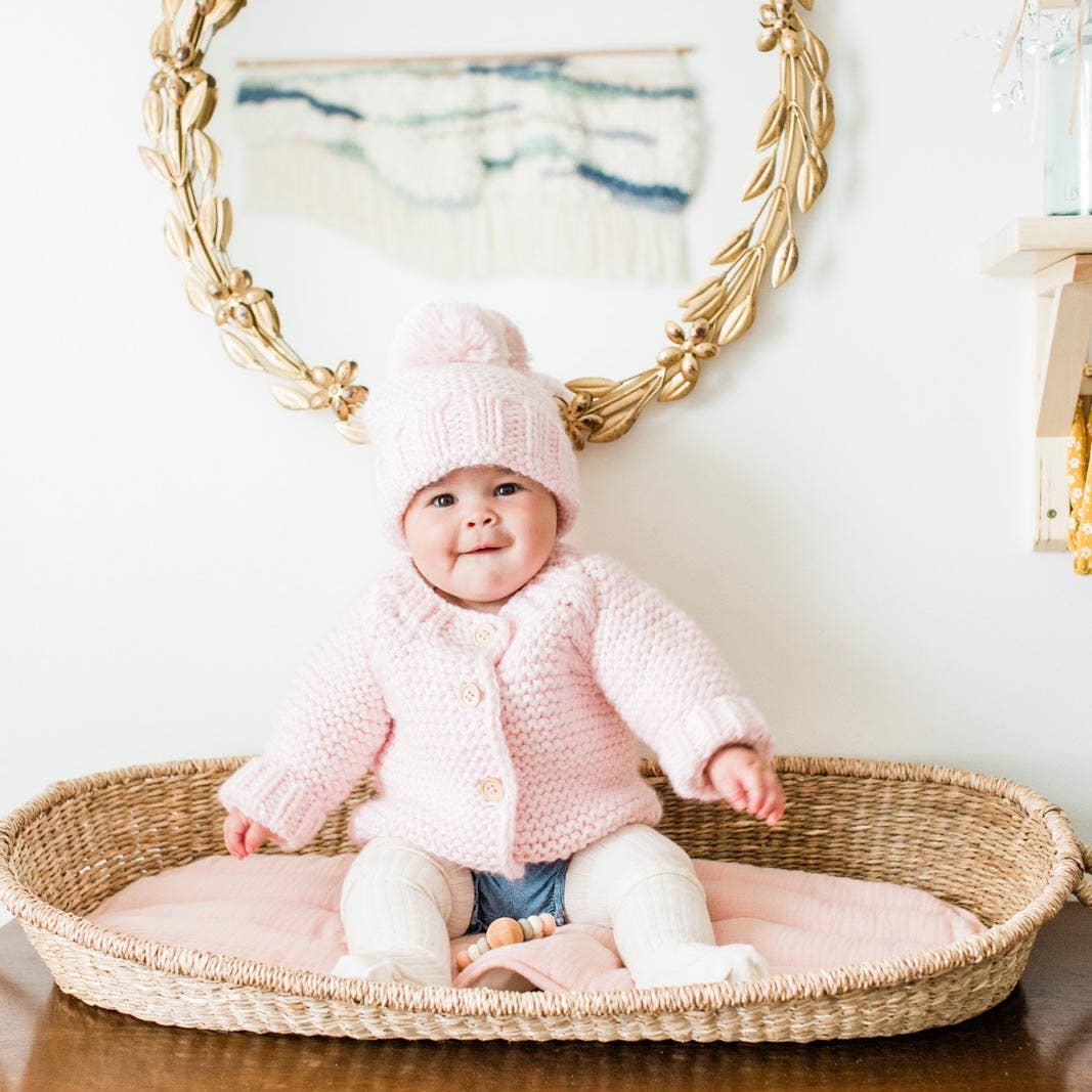 Blush Pink Garter Stitch Baby Cardigan Sweater