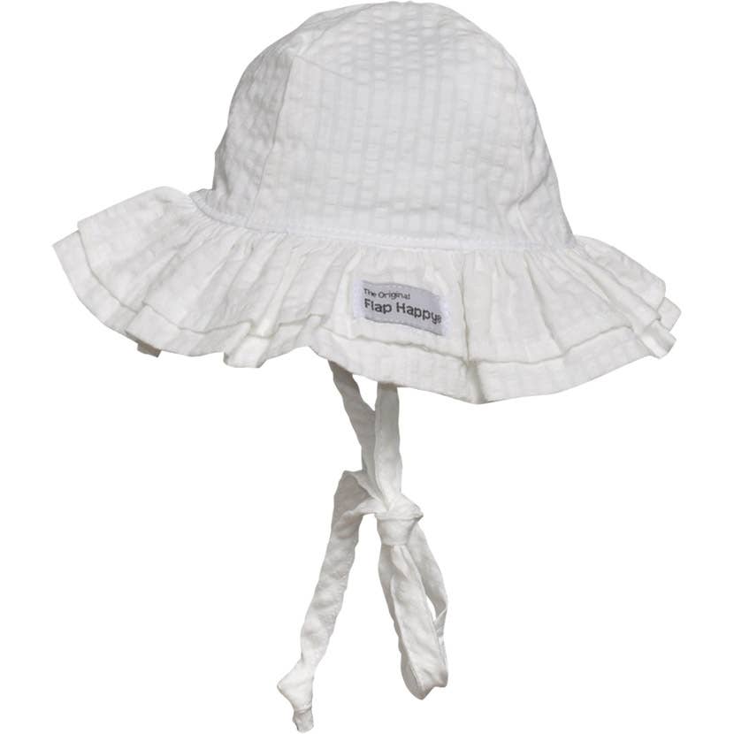 Baby UPF50+ Girls and Boys Double Ruffle Sun Hat: Vanilla Stripe Seersucker