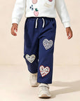 Casual Floral Heart Patch Pants for Girls