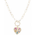 16" Gold Ring & Starburst Heart with Crystals Necklace