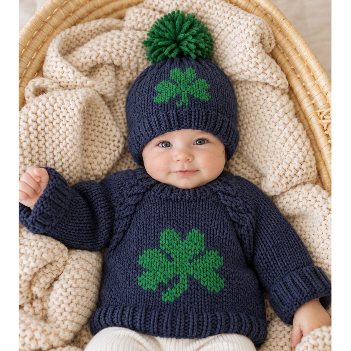 Indigo Shamrock Crew Neck Sweater