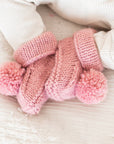 Garter Stitch Baby Booties Rosy with Pom Poms