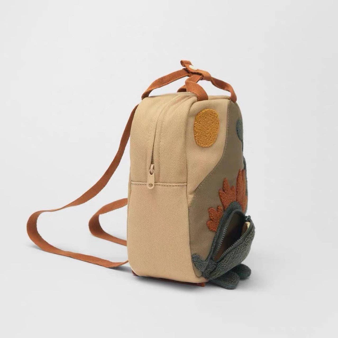 Children's Dinosaur Backpack Cute Canvas Lightweight School Bag: Light Brown