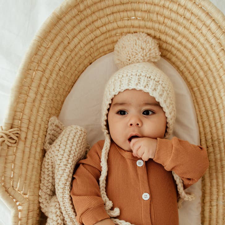 Natural Garter Stitch Knit Baby Bonnet