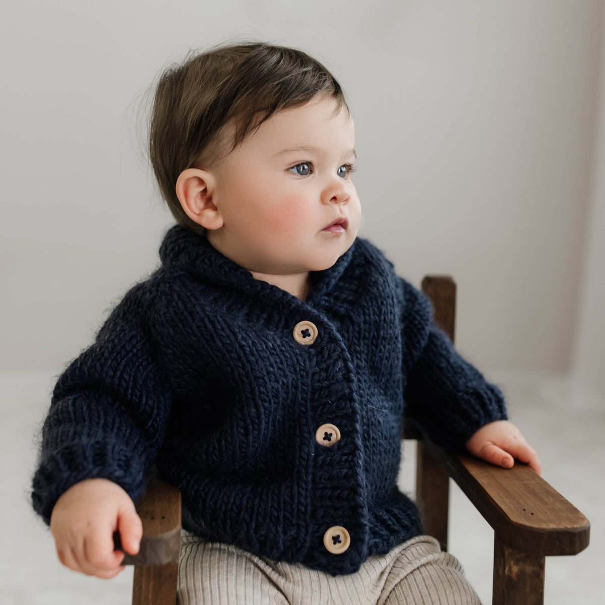 Shawl Collar Indigo Cardigan Sweater for Baby &amp; Toddler